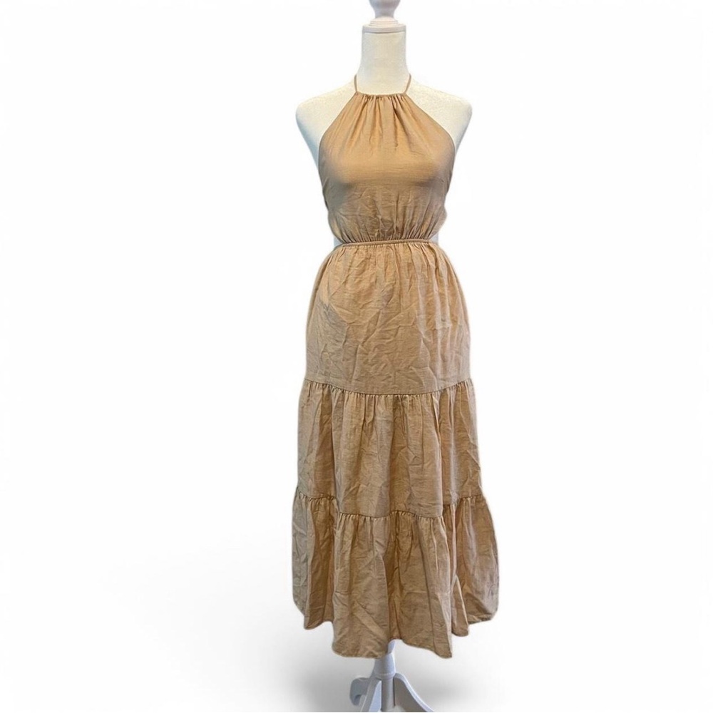 Elegant Light Orange Halter Midi Dress